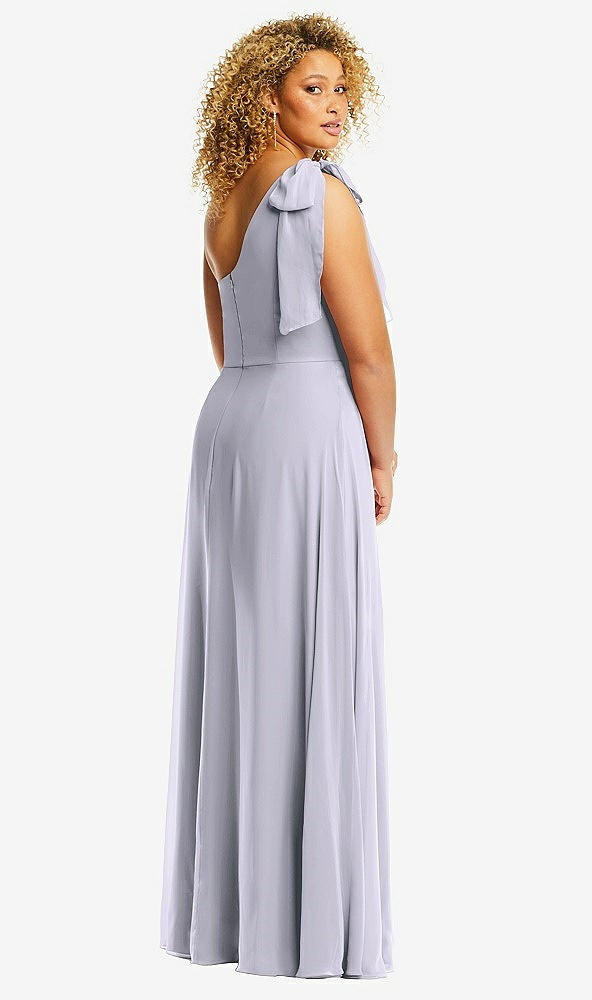 Back View - Silver Dove Draped One-Shoulder Maxi Dress with Scarf Bow