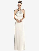 Front View Thumbnail - Ivory Draped Twist Halter Low-Back Satin Empire Dress