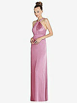 Side View Thumbnail - Powder Pink Draped Twist Halter Low-Back Satin Empire Dress