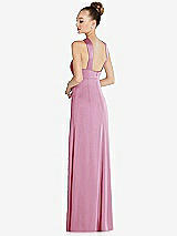 Rear View Thumbnail - Powder Pink Draped Twist Halter Low-Back Satin Empire Dress