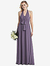 Alt View 1 Thumbnail - Lavender Empire Waist Shirred Skirt Convertible Sash Tie Maxi Dress