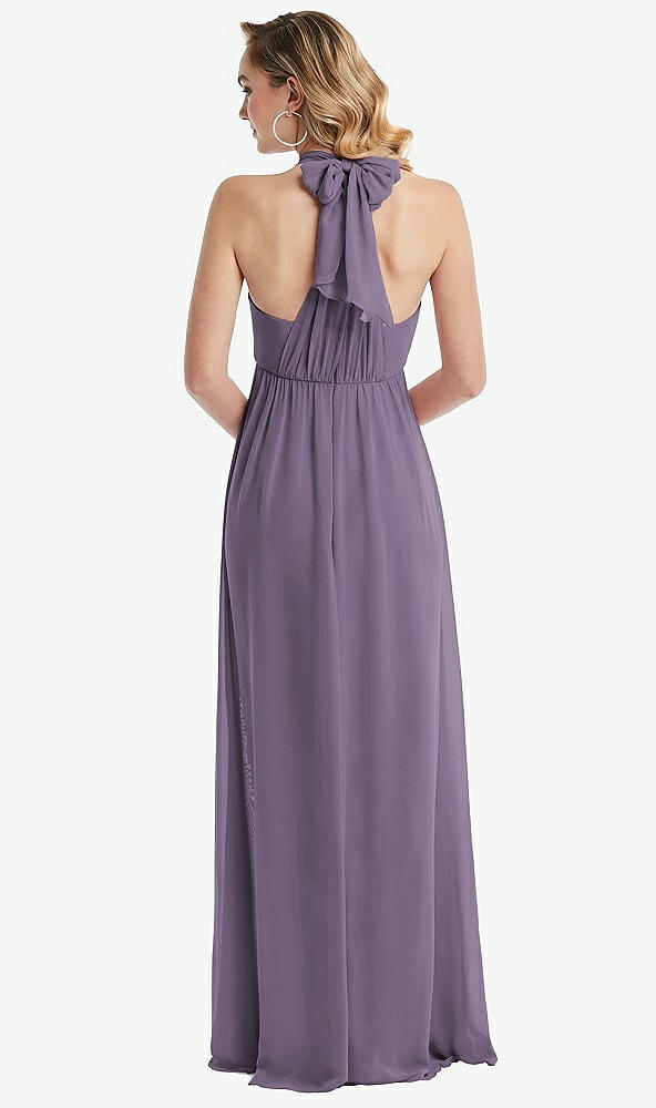 Back View - Lavender Empire Waist Shirred Skirt Convertible Sash Tie Maxi Dress