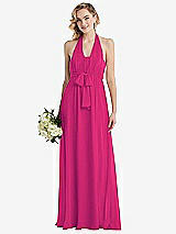Alt View 1 Thumbnail - Think Pink Empire Waist Shirred Skirt Convertible Sash Tie Maxi Dress