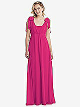 Front View Thumbnail - Think Pink Empire Waist Shirred Skirt Convertible Sash Tie Maxi Dress