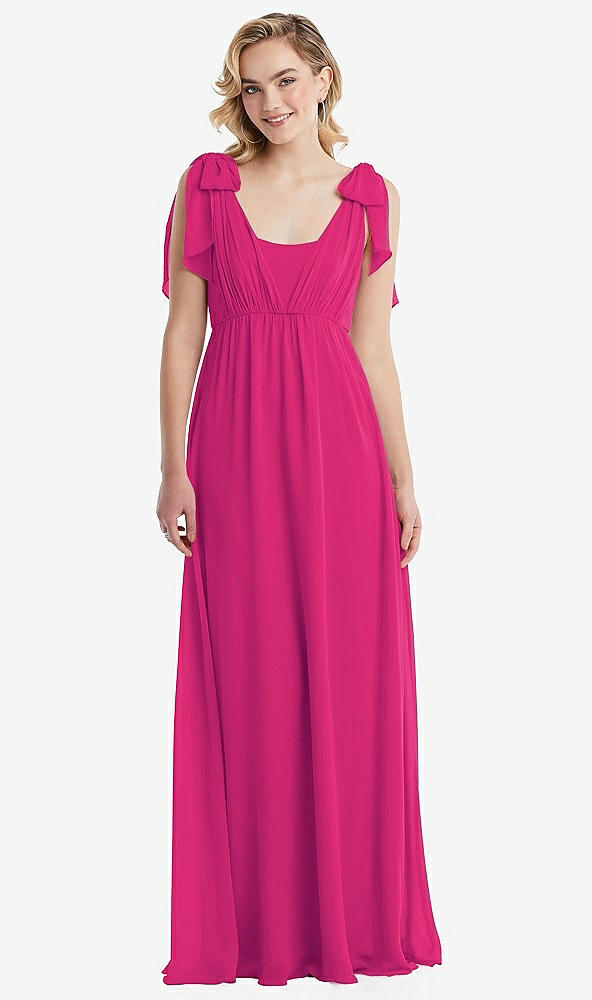 Front View - Think Pink Empire Waist Shirred Skirt Convertible Sash Tie Maxi Dress