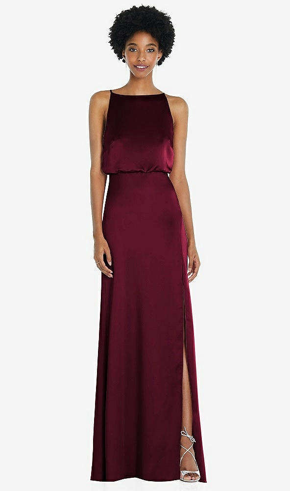 Back View - Cabernet High-Neck Low Tie-Back Maxi Dress with Adjustable Straps