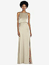 Rear View Thumbnail - Champagne High-Neck Low Tie-Back Maxi Dress with Adjustable Straps