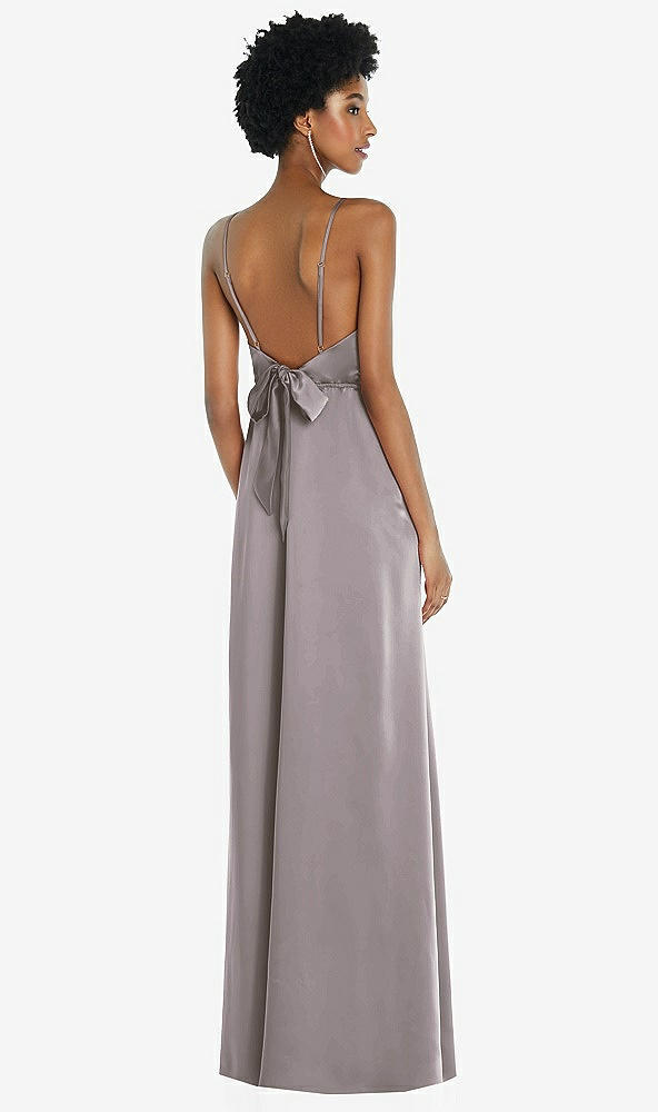 Front View - Cashmere Gray High-Neck Low Tie-Back Maxi Dress with Adjustable Straps
