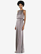 Side View Thumbnail - Cashmere Gray High-Neck Low Tie-Back Maxi Dress with Adjustable Straps