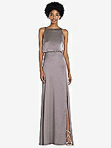 Rear View Thumbnail - Cashmere Gray High-Neck Low Tie-Back Maxi Dress with Adjustable Straps