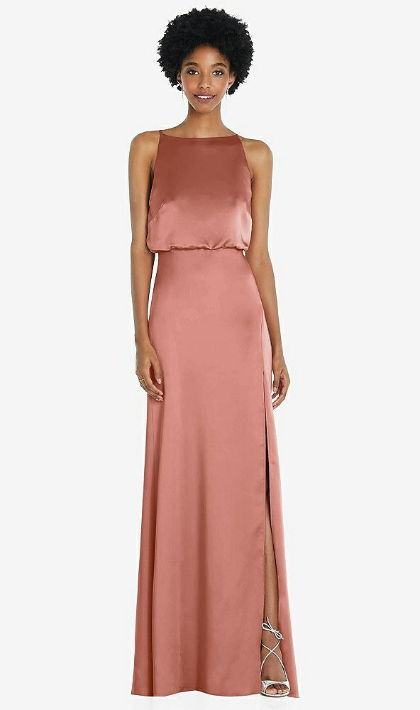 Back View - Desert Rose High-Neck Low Tie-Back Maxi Dress with Adjustable Straps