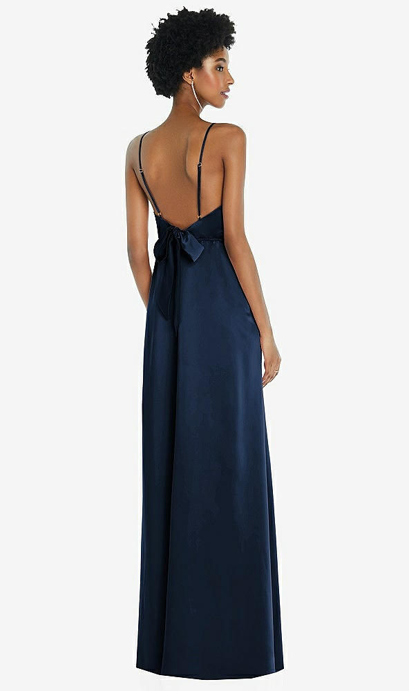 Front View - Midnight Navy High-Neck Low Tie-Back Maxi Dress with Adjustable Straps