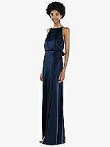 Side View Thumbnail - Midnight Navy High-Neck Low Tie-Back Maxi Dress with Adjustable Straps