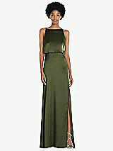 Rear View Thumbnail - Olive Green High-Neck Low Tie-Back Maxi Dress with Adjustable Straps