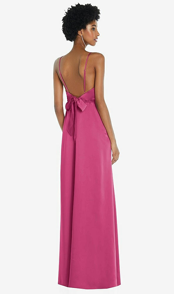Front View - Tea Rose High-Neck Low Tie-Back Maxi Dress with Adjustable Straps