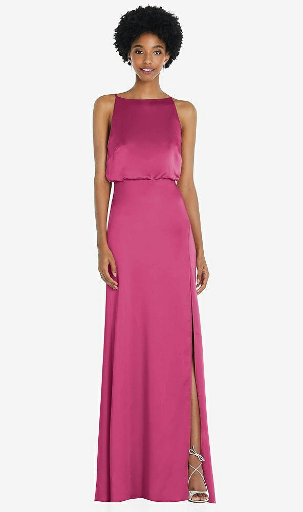 Back View - Tea Rose High-Neck Low Tie-Back Maxi Dress with Adjustable Straps