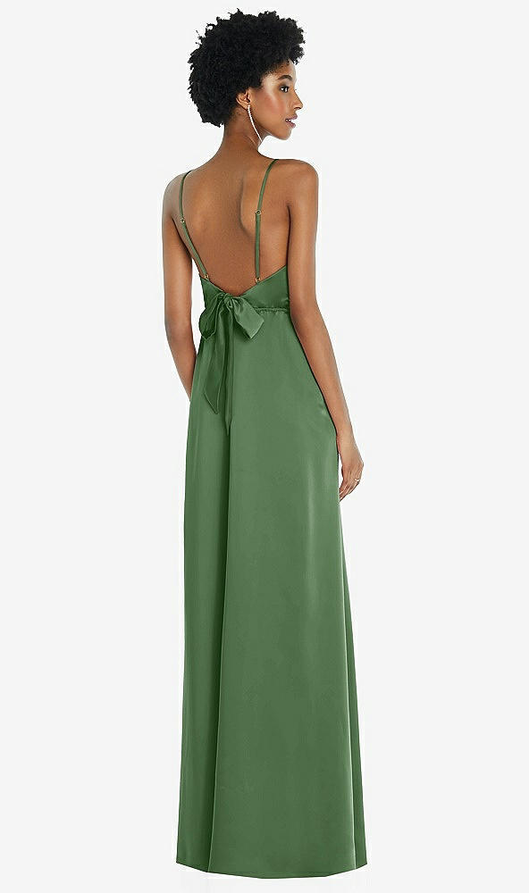Front View - Vineyard Green High-Neck Low Tie-Back Maxi Dress with Adjustable Straps