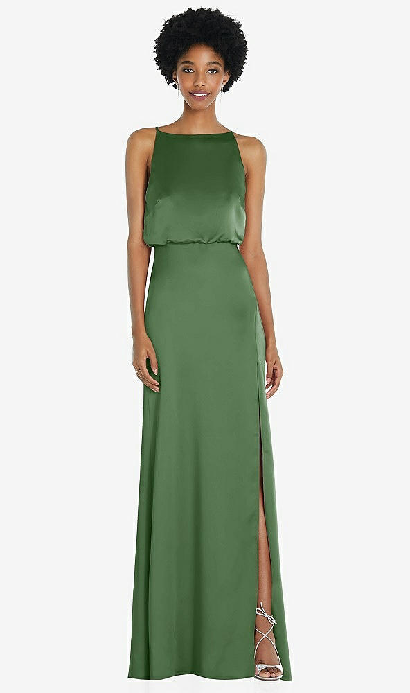 Back View - Vineyard Green High-Neck Low Tie-Back Maxi Dress with Adjustable Straps