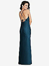 Rear View Thumbnail - Atlantic Blue V-Neck Convertible Strap Bias Slip Dress with Front Slit
