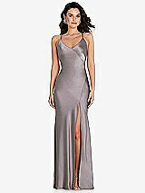 Front View Thumbnail - Cashmere Gray V-Neck Convertible Strap Bias Slip Dress with Front Slit