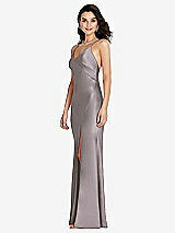 Side View Thumbnail - Cashmere Gray V-Neck Convertible Strap Bias Slip Dress with Front Slit