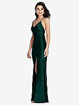 Side View Thumbnail - Evergreen V-Neck Convertible Strap Bias Slip Dress with Front Slit