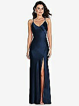 Front View Thumbnail - Midnight Navy V-Neck Convertible Strap Bias Slip Dress with Front Slit