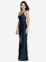 Side View Thumbnail - Midnight Navy V-Neck Convertible Strap Bias Slip Dress with Front Slit