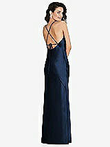Rear View Thumbnail - Midnight Navy V-Neck Convertible Strap Bias Slip Dress with Front Slit