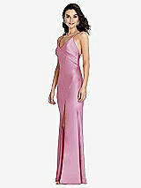 Side View Thumbnail - Powder Pink V-Neck Convertible Strap Bias Slip Dress with Front Slit