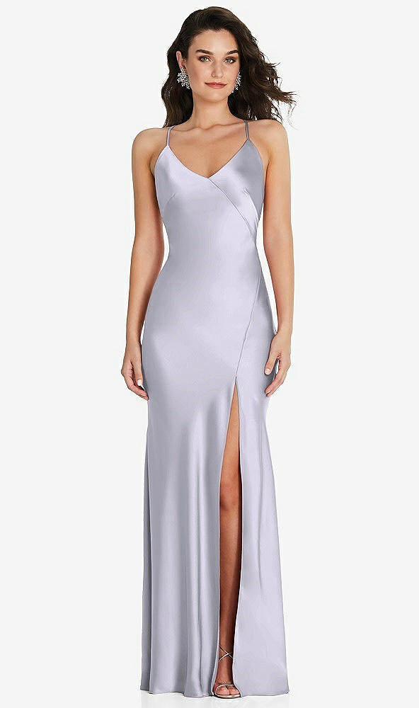 Front View - Silver Dove V-Neck Convertible Strap Bias Slip Dress with Front Slit