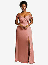 Front View Thumbnail - Desert Rose Off-the-Shoulder Flounce Sleeve Empire Waist Gown with Front Slit
