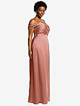 Side View Thumbnail - Desert Rose Off-the-Shoulder Flounce Sleeve Empire Waist Gown with Front Slit