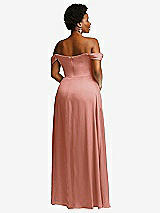 Rear View Thumbnail - Desert Rose Off-the-Shoulder Flounce Sleeve Empire Waist Gown with Front Slit