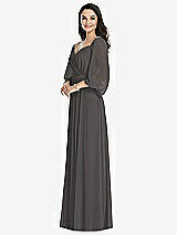 Front View Thumbnail - Caviar Gray Off-the-Shoulder Puff Sleeve Maxi Dress with Front Slit