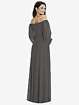 Rear View Thumbnail - Caviar Gray Off-the-Shoulder Puff Sleeve Maxi Dress with Front Slit
