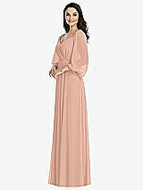 Front View Thumbnail - Pale Peach Off-the-Shoulder Puff Sleeve Maxi Dress with Front Slit