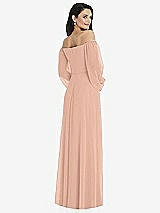 Rear View Thumbnail - Pale Peach Off-the-Shoulder Puff Sleeve Maxi Dress with Front Slit