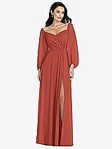 Alt View 1 Thumbnail - Amber Sunset Off-the-Shoulder Puff Sleeve Maxi Dress with Front Slit