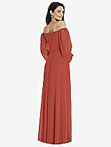 Rear View Thumbnail - Amber Sunset Off-the-Shoulder Puff Sleeve Maxi Dress with Front Slit