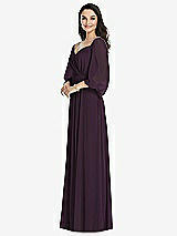Front View Thumbnail - Aubergine Off-the-Shoulder Puff Sleeve Maxi Dress with Front Slit