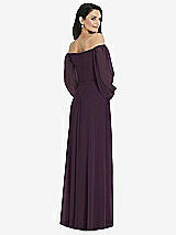 Rear View Thumbnail - Aubergine Off-the-Shoulder Puff Sleeve Maxi Dress with Front Slit
