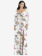 Alt View 1 Thumbnail - Butterfly Botanica Ivory Off-the-Shoulder Puff Sleeve Maxi Dress with Front Slit