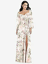Alt View 1 Thumbnail - Blush Garden Off-the-Shoulder Puff Sleeve Maxi Dress with Front Slit