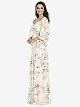 Front View Thumbnail - Blush Garden Off-the-Shoulder Puff Sleeve Maxi Dress with Front Slit