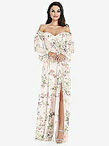 Side View Thumbnail - Blush Garden Off-the-Shoulder Puff Sleeve Maxi Dress with Front Slit