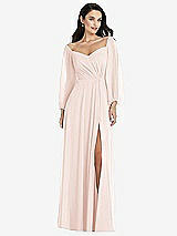 Alt View 1 Thumbnail - Blush Off-the-Shoulder Puff Sleeve Maxi Dress with Front Slit