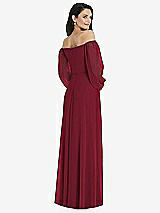 Rear View Thumbnail - Burgundy Off-the-Shoulder Puff Sleeve Maxi Dress with Front Slit