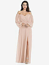 Side View Thumbnail - Cameo Off-the-Shoulder Puff Sleeve Maxi Dress with Front Slit