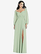 Alt View 1 Thumbnail - Celadon Off-the-Shoulder Puff Sleeve Maxi Dress with Front Slit